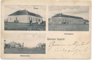 Sebed, Sipet (Temes); Posta, községháza, Iskola utca. Dajkovits J. utóda / post office, town hall, street (r)
