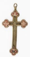 Olasz kereszt medál mikromozaik berakásokkal, sérült, 11x6 cm