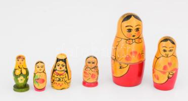 6 darab matrjoska figura, m: 9,5 cm