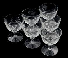 Kristály likőrös pohár garnitúra, csiszolt mintával, 6 darab, hibátlan, m: 10 cm
