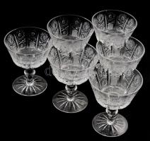 Kristály likőrös pohár garnitúra, csiszolt mintával, 6 darab, hibátlan, m: 11,5 cm