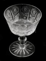 Kristály likőrös pohár garnitúra, csiszolt mintával, 6 darab, hibátlan, m: 11,5 cm