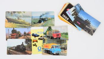 1977-1992 Járműveket ábrázoló kártyanaptárak (autók, hajók, gőzmozdonyok, stb.), 22 db