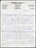 1959 Szirmay Albert (1880-1967) zeneszerző autográf levele orvosának Amerikából