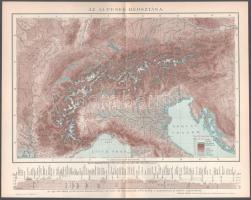 ca 1900 Alpes + Olaszország térkép ,Pallas Nagy Lexikona, Bp., Posner-ny, 24x30 cm