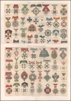 cca 1900 Orden I-III. 3 db litho tábla kitüntetésekkel Pallas Nagy Lexikona, Bp., Posner, 24x30 cm