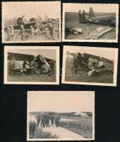 cca 1941 5 db repülőgépes fotó a II. világháborúból, 6,5×9,5 és 8,5×11,5 cm