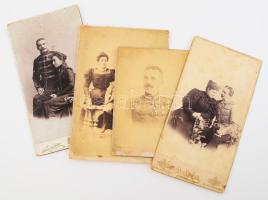 cca 1890 4 db huszárokat ábrázoló keményhátú fotó vegyes méretben és állapotban