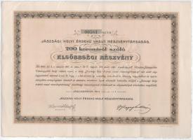Jászladány 1911. "Jászsági Helyi Érdekü Vasut Részvénytársaság" elsőbbségi részvénye 200K-ról (2x) T:F