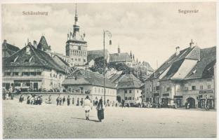 Segesvár, Schässburg, Sighisoara; utca részlet, piac, Josef Girscht üzlete. W. Nagy kiadása / street view, market, shops (EK)