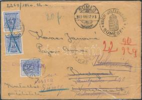 1940 Levél "Hivatalból portóköteles" jelzéssel Sümegről Budapestre küldve, Kékportó 4f + 1...