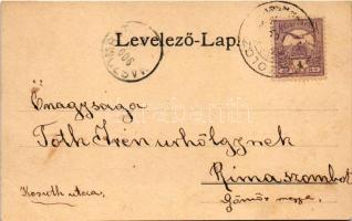 1900 Tiszolc, Tisovec; Evangélikus templom, Vásártér, M. kir. vasgyár, Kohn Albert üzlete és saját k...