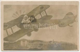 1939 Vízakna-Bukarest, Ocna Sibiu-Bucuresti; repülőgépes montázs / airplane montage. photo (gyűrődések / creases)