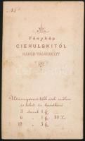 ca 1865 Ciehulski P. Marosvásárhely műterem vizitkártya fotó a verzón az utánrendelések árai is felt...