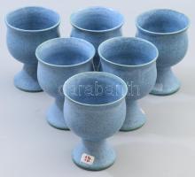 cca 1970 Hojer Pottemageri dán iparművész modern mázas kerámia talpas pohár szett, jelzett, hibátlan, 6 darab, m: 12 cm