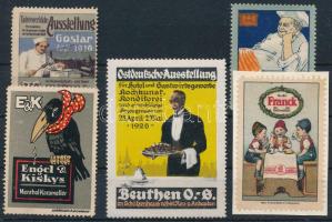 1910-1926 5 klf kiállítási levélzáró és reklámcímke