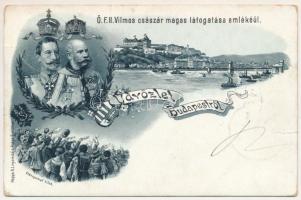 1897 (Vorläufer!) Budapest, Őfelsége II. Vilmos császár és I. Ferenc József magas látogatása emlékéül. Koppe A. L. nyomdája kiadása, Art Nouveau, floral, litho (kopott sarkak / worn corners)