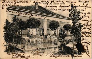 1904 Budapest XI. Kelenföld, Schaffhauser Endre vendéglője a "Szabadság harang"-hoz, étterem terasz pincérekkel és vendégekkel. Major utca 7. (ázott sarkak / wet corners)