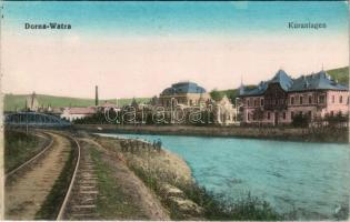 Vatra Dornei, Dornavátra, Bad Dorna-Watra (Bukovina, Bucovina, Bukowina); Kuranlagen / spa, bath, railway track, bridge. Verlag Eisig Schäfer