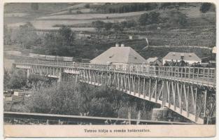 1909 Tatros, Trotrus; vasúti híd vasutasokkal, Szvoboda Miklós kiadása / railway bridge with railwaymen (kopott sarkak / worn corners)