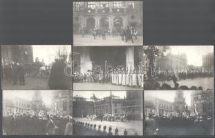 1916 IV. Károly királlyá koronázását bemutató fotósorozat. Az 1916. december 30-án a budai Nagyboldogasszony-templomban tartott koronázás, a koronázási domb, a Vár és a koronázási menet. 7 db fotólap Schaffer Ármin fotói.