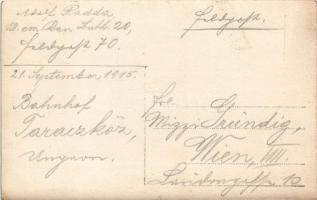 1915 Taracköz, Taraczköz, Teresva; Bahnhof / vasútállomás, kárpátaljai népviselet / railway station,...