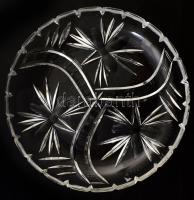 Ólomkristály asztalközép kínáló, hántolt mintával, jelzés nélkül, hibátlan, d: 28,5 cm