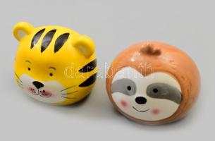 Lajhár és tigris alakú porcelán persely, hibátlan, 9x7 cm