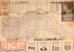 1940 A Magyar Touring Club úti térképe, sok reklámmal, jó állapotban. 107x70 cm