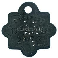 1922. "Budapest" Zn ebadójegy / kutyabárca, "2073" sorszámmal (34x34mm) T:VF