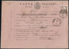1875 Réznyomat 15kr Távirati postautalványon "SZÉKELYUDVARHELY" Ex Ryan, 1875 Litho 15kr on telegram money order "SZÉKELYUDVARHELY" Ex Ryan