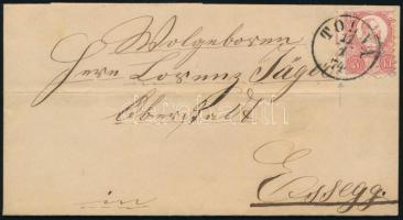1874 Látványosan képbe fogazott Réznyomat 5kr távolsági levélen "TOLNA" - Essegg, 1874 Litho 5kr on domestic cover "TOLNA" - Essegg
