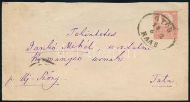 1872 5kr díjjegyes boríték "GYŐR RAAB" - Tata, 1872 PS-cover "GYŐR RAAB" - Tata