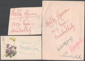 cca 1957 Aláírás gyűjtemény, kártyákon, 21 db kártyán, rajta Honthy Hanna, Sárdy János, Krencsey Mar...