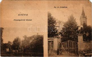 1924 Gyönk, Főszolgabírói hivatal, evangélikus templom. Hangya kiadása (EM)