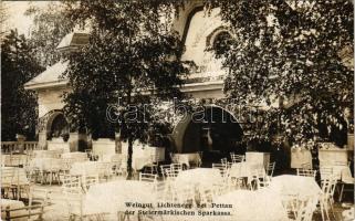 1910 Wien, Erste Internationale Jagdausstellung. Weingut Lichtenegg bei Pettau der Steiermärkische Sparkassa / Első Nemzetközi Vadászati Kiállítás Bécsben. A Lichtenegg borászat vendéglője / The First International Hunting Exposition in Vienna. Lichtenegg winery terrace, restaurant (fl)