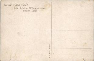 Die besten Wünsche zum neuen Jahr! / Héber nyelvű zsidó újévi üdvözlőlap. Judaika / Jewish New Year ...