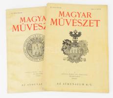 1928-1930 Magyar Művészet IV. évf. 7. sz. és VI. 7. sz. (2 db), a Szinyei Merse Pál-Társaság megbízásából kiadja az Athenaeum R.-T. Bp., Athenaeum-ny., 2 sztl. lev.+ 1 (színes) t.+ 465-(600) p.; 1 sztl. lev.+ 1 (színes) t.+ 361-(504) p. Gazdag fekete-fehér képanyaggal illusztrálva. Kiadói papírkötés, kissé sérült borítóval és gerinccel, az egyik számban a fűzéstől elváló lapokkal.
