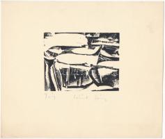 Lóránt János Demeter (1938-): Tél. Linómetszet, papír, jelzett, 8×10,5 cm