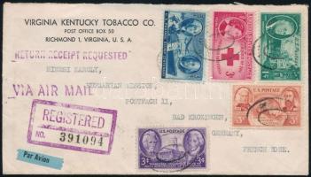 1948 Sok bélyeges ajánlott légi levél német francia zónába küldve