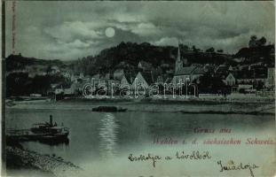 1899 (Vorläufer) Stadt Wehlen (Sächsischen Schweiz), general view at night in moonlight (fa)