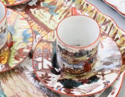 Kínai mintás Viktória porcelán mokkás és süteményes készlet. 6+6 személyes. Kézzel festett, jelzett,...