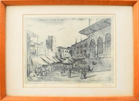 Garay Ákos (1866-1952): Arab város, rézkarc, papír, jelzett, üvegezett fakeretben, 17,5×23,5 cm