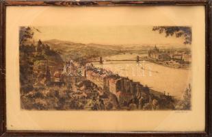 Zádor István (1882-1963): Budapesti látkép. Színezett rézkarc, papír, jelzett. Kissé sérült üvegezet...