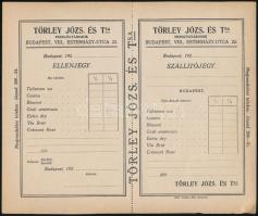 cca 1920 Bp., Törley József és Tsa pezsgőgyárosok ellenjegy / szállítójegy, kitöltetlen, 25x21 cm