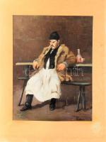Horváth G. Andor (1876-1966), Munkácsy Mihály után: Borozgató. Olaj, vászon. Jelzett. Paszpartuba ra...