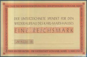 1947 Németország: téglajegy a Trier am Mosel-i Marx ház újjáépítéséhez