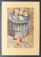 Marjanovic Straja (1973-): Csendélet almákkal. Pasztell, papír, jelzett, üvegezett fakeretben, 57x37 cm