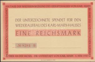 1947 Németország: téglajegy a Trier am Mosel-i Marx ház újjáépítéséhez