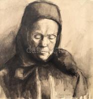 Arató István (1922-2010): Merengő, tus, papír, jelzett, paszpartuban, 34×32 cm